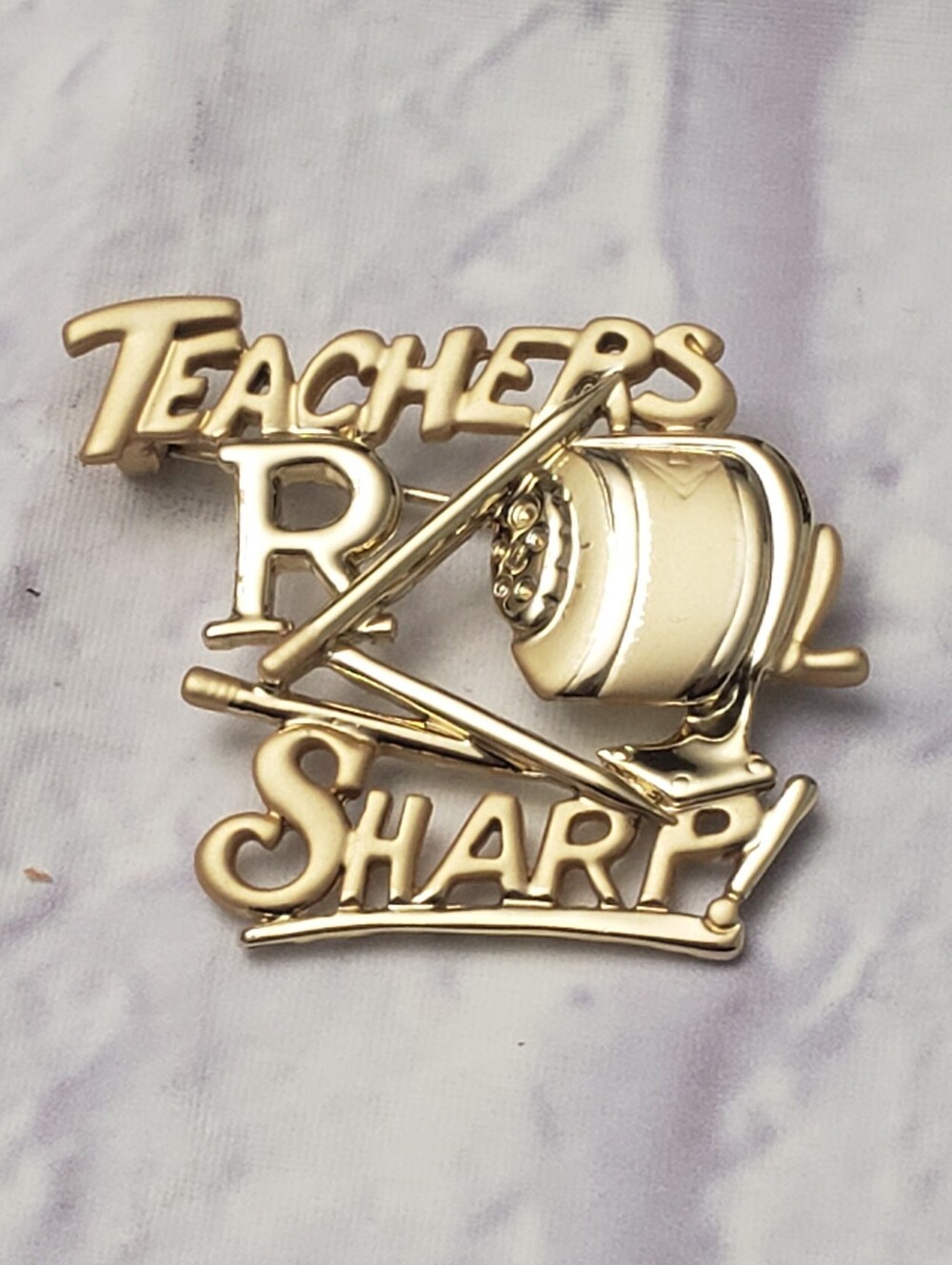 AJC Goldtone Teachers R Sharp Brooch Pin